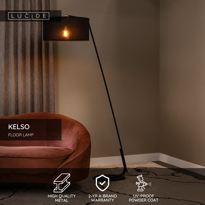 Lucide KELSO - Floor lamp - 1xE27 - Black